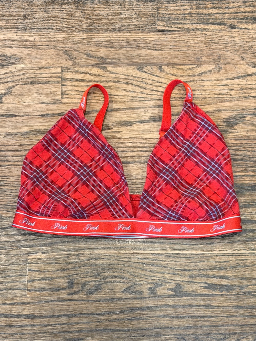 PINK Victoria's Secret Red Plaid Triangle Bralette